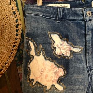 Anthro Flare Letterpress Patchwork Hi-Cut Jeans